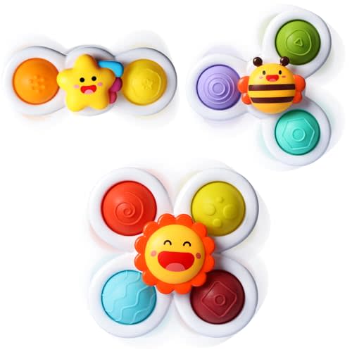 ALASOU 3PCS Pop Suction Cup Spinner Toys for 1 Year Old Boy Girl|Novelty Spinning Tops Toddler Toys Age 1-2|Sensory Baby Bath Toys for Toddlers 1-3|12 18 Months Boy Birthday Gift for Infant