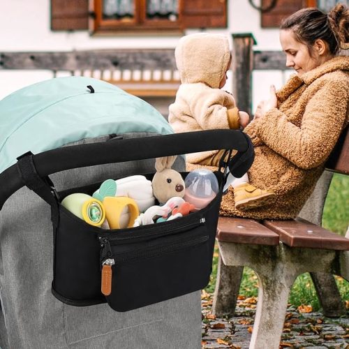 Accmor Universal Stroller Organizer with Detachable Phone Bag, Stroller Bag Caddy Organizer Stroller Accessories for Uppababy, Baby Jogger, Nuna, Doona, Britax Strollers - Detachable Phone Bag-Black