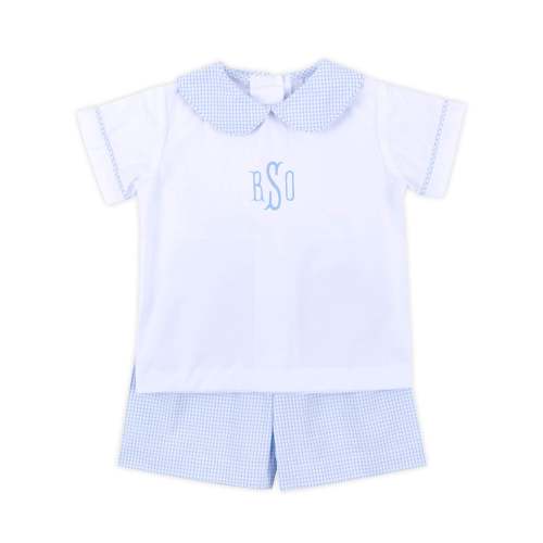 Spring In Blue Seersucker Collared Short Set