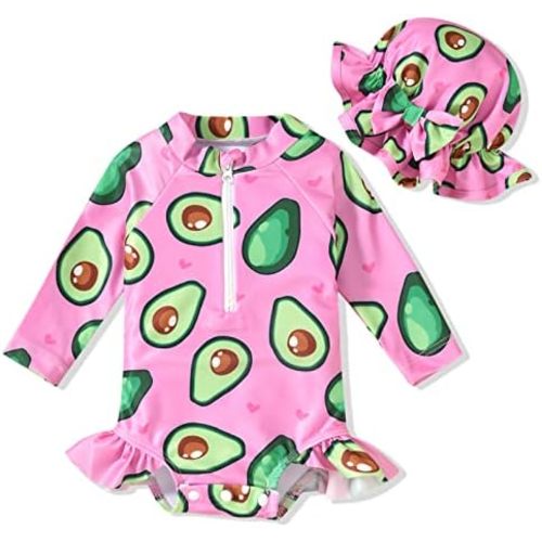 Aalizzwell Baby Girls Long Sleeve One Piece Swimsuit with Hat
