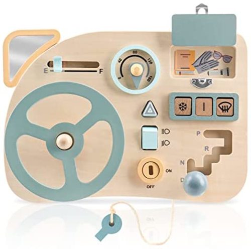 Vanplay Montessori Toy Steering Wheel Wooden Busy Board Wooden Sensory Toys for Toddlers 1-3 Preschool Learning Activities for Fine Motor Skills Travel (Busy Board)