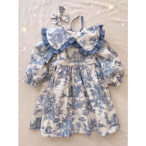 Toile de Jouy dress with large collar 3/6 months to 6 years