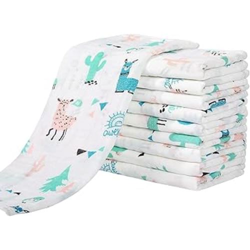 Yoofoss Muslin Burp Cloths for Baby 10 Pack 100% Cotton Baby Washcloths for Boys Girls Large 20''X10'' Super Soft and Absorbent Alpaca