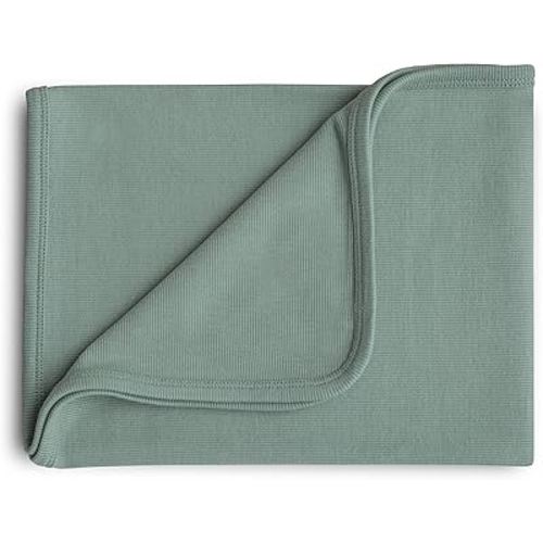 mushie Extra Soft Baby Blanket | Organic Cotton Ribbed Receiving Blanket, Swaddle, Stroller | 35x35 Inch (Roman Green)