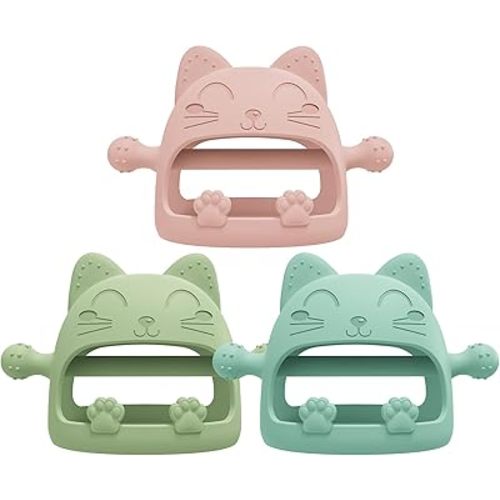 Baby Teether Toys,Silicone Teething Toys for Babies 0-6 Months,Never Drop Baby Chew Toys for Teething Relief, Teething Pacifiers,Baby Toys 0-6 Months,Ideal Gifts for Baby Shower(Cartoon Cat