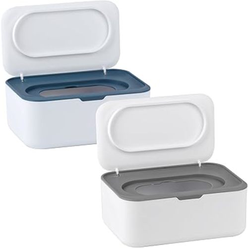 2Pcs Baby Wipes Dispenser, Wipe Holder for Baby & Adult, Keeps Wet Tissue Fresh,Easy Pull Wipes Pouch Case(Gray/Blue)