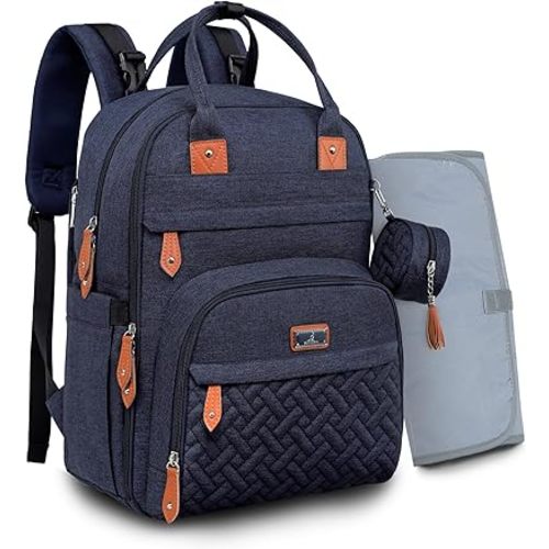 BabbleRoo Diaper Bag Backpack - Baby Essentials Travel Tote - Multi Function Waterproof Diaper Bag, Travel Essentials Baby Bag with Changing Pad, Stroller Straps & Pacifier Case - Unisex, Navy Blue