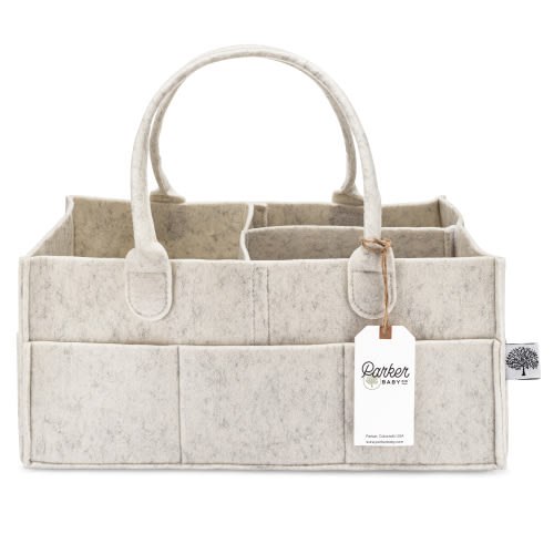 Parker Baby Felt Diaper Caddy - White Nursery Storage for Diapers - Large