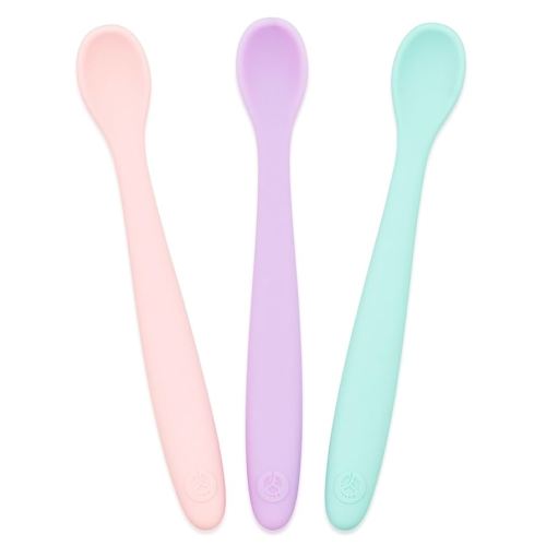 WeeSprout Silicone Baby Spoons - First Stage Infant Feeding Utensils With Soft-Tip, Bendable Kitchenware for Parent & Self-Feeding, Ultra-Durable, Dishwasher Safe, Travel Case, Set of 3