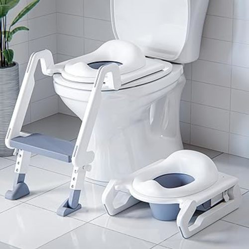 3-in-1 Potty Training Seat with Step Stool Ladder & Detachable Seat for Toddlers, Kids, Boys and Girls, Zero Assembly, Non-Slip, Splash Guard, Multi-Use, Portable