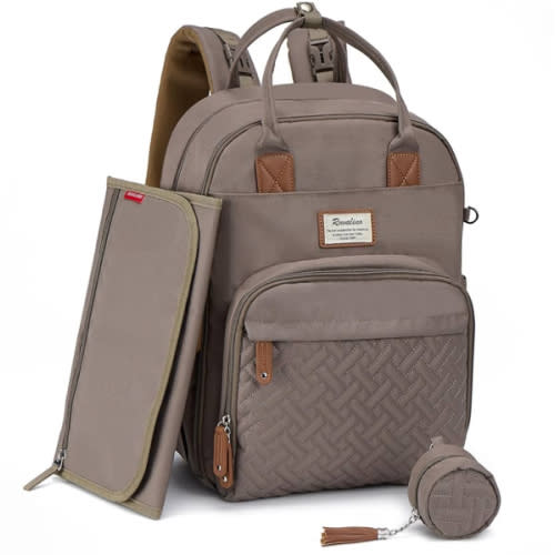 RUVALINO Diaper Bag Backpack, Multifunction Travel Pack Maternity Baby Changing Bags, Large Capacity, Waterproof, Khaki