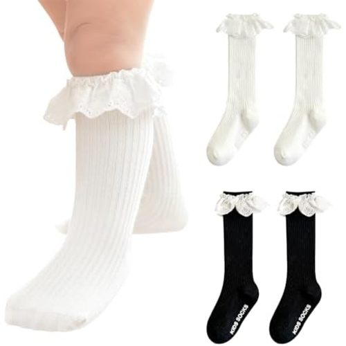 Infant Frilly Baby Girls Knee High Socks Newborn Thigh Lace Ruffle Long Socks Toddler Tights Stockings 6-12 Months