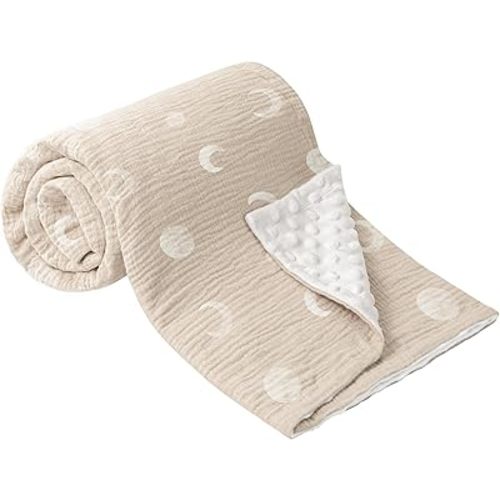 Bearmoss Baby Blankets for Unisex Boys Girls, Soft Nursery Crib Blankets with Muslin Cotton Front and Dotted Fleece Back for Newborns Toddlers 30x40inch (Desert Crescent)