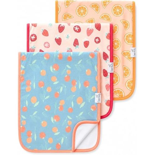 Copper Pearl Premium Baby Burp Cloths - 3-Pack Large Cotton Burp Cloths, Extra Soft Spit Up Rags with 3 Absorbent Layers, Perfect for Baby Boy and Baby Girl Gifts (21" x 10" Size, Clementine Set)
