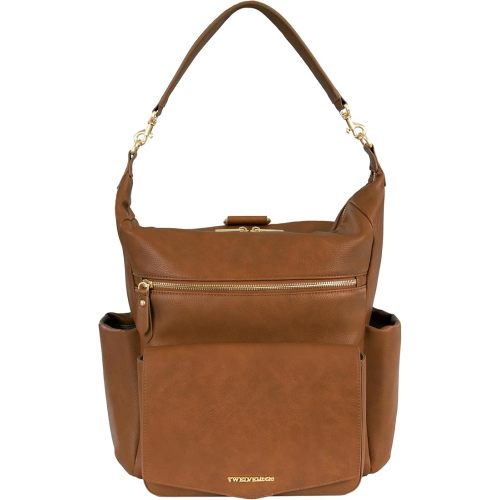 TWELVElittle Peek A Boo Convertible Hobo Diaperbag Backpack with Changing Pad, Wipes Case and Stroller Clips, Vegan Leather- Toffee