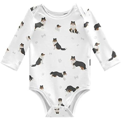vvfelixl Baby Bodysuits Sheltie White Long Sleeve Cotton Baby Clothes For Boys Girls 0-24 Months