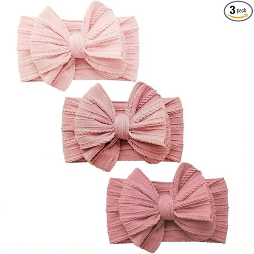 Baby Bows Headbands Soft Nylon Handmade Hair Accessories for Newborn Infant Toddler Kids (3 Mixed Pink, Large)