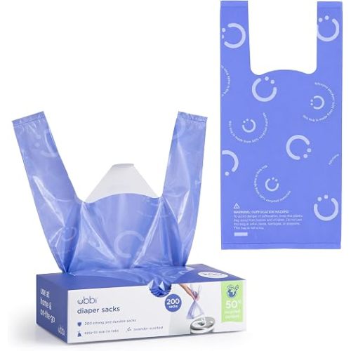 Ubbi Disposable Baby Diaper Sacks, Lavender Scented, 200 Count