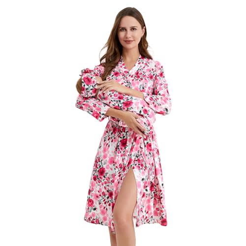 Galabloomer Maternity Robe and Baby Receiving Blanket, Matching Mommy Labor Delivery Robe and Swaddle Set