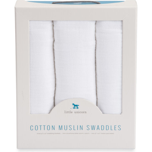 Cotton Muslin Swaddle Blanket 3 Pack, White Set - Little Unicorn | Maisonette