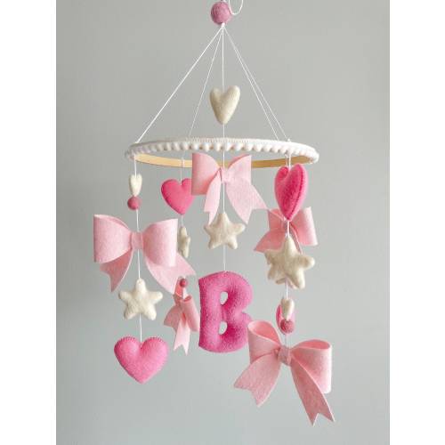 Bow baby girl mobile, Crib mobile with bows, Nursery mobile with bows, Baby girl mobile with pink bows, Personalized crib mobile for a girl
