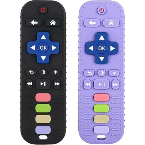 Chuya Baby Remote Control Teether Toy Chew Toy for Babies 0-24 Months Teething Relief Baby Toys for Infants Black+Purple