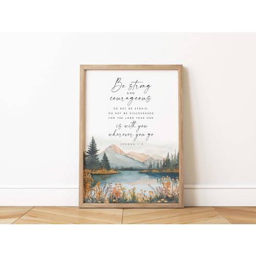 Be strong and courageous sign Joshua 1:9 Bible Verse Wall Art Print Christian Minimalist Modern Scripture Printable Baptism Gift Nursery boy