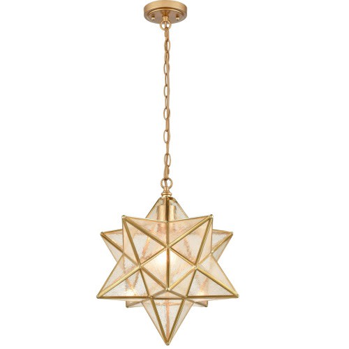Malgrate Brass Moravian Star Pendant Light 14-inch Seeded Glass Shade