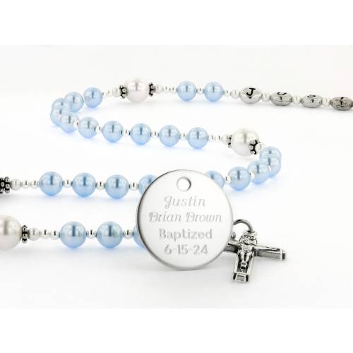 Baptism Boy Rosary, Personalized Rosary, Baptism Gift, Christening Gift, Christening Rosary, Baby Rosary, Blue & White Rosary, SweetLBWp