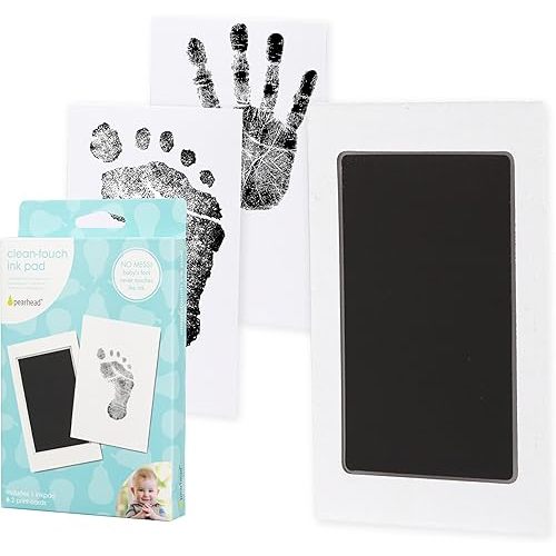 Pearhead Newborn Baby Handprint or Footprint “Clean-Touch” Ink Pad, 2 Uses, Black, 1 Count (Pack of 1)