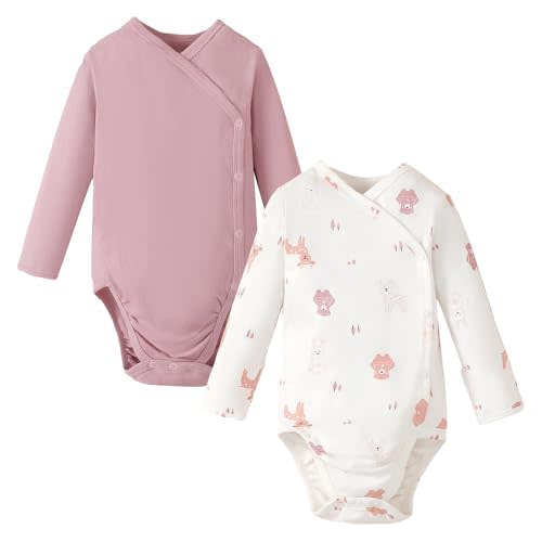 DEFAHN Baby Side Snap Bodysuit Kimono Onsies Newborn Boy Girl 3-Pack 100% Cotton Basic Pattern Kimono Bodysuits