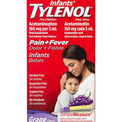 Infants' Tylenol Liquid Pain Relief & Fever Medicine, Oral Suspension, Acetaminophen for Sore Throat, Headache & Teething, Pain Reliever & Fever Reducer for Kids; Grape Flavor, 2 fl. oz.; Pack of 1