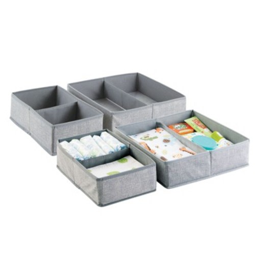 mDesign Fabric Dresser Drawer Storage Organizers, Set of 4, Color: Gray