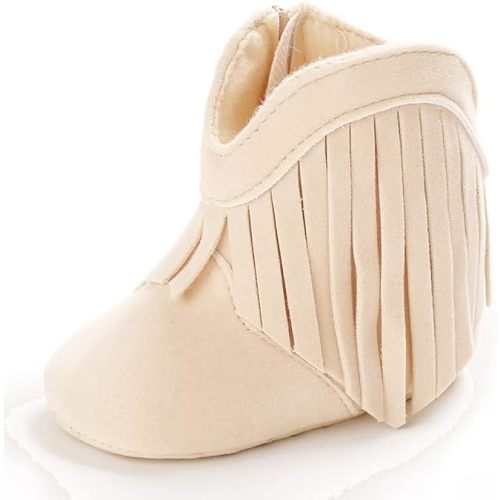 Meckior Baby Girls Cowboy Tassel Boots Side Zipper Moccasins Soft Bottom Non-Slip Toddler Shoe