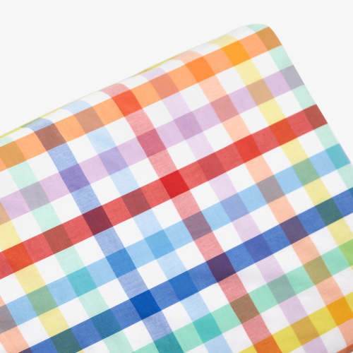 Baby crib fitted sheet in rainbow gingham