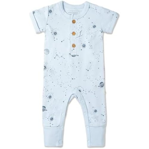 MakeMake Organics GOTS Certified Organic Cotton Infant Baby Cozy Comfort Organic Baby Short Sleeve Button Romper