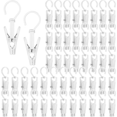 50 Pcs Strong Plastic Swivel Hanging Hooks 4.1 Inch Laundry Hooks with Clips Rotating Hanging Laundry Curtain Clips for Bathroom Wardrobe Kitchen Office