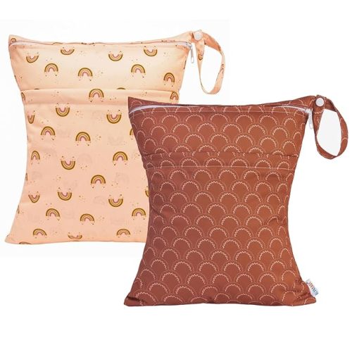 ALVA ALVABABY 2pcs Cloth Diaper Wet Dry Bags Waterproof Reusable with Two Zippered Pockets Travel Beach Pool Daycare Soiled Baby Items Yoga Gym Bag for Swimsuits or Wet Clothes L-YX128129