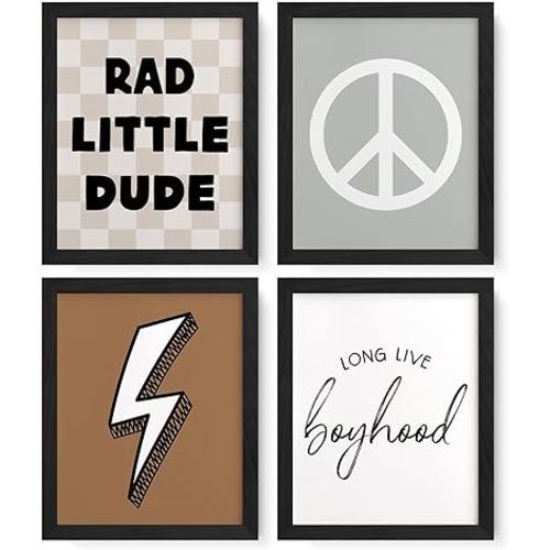 JXREQ Playroom Decor Nursery Toddler Room Wall Art, Boyhood Kids Boys Bedroom Wall Decor Posters Prints Set of 4, 8x10 Inch Unframed