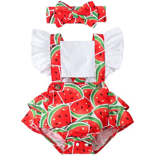Newborn Baby Girl Outfits Summer Infant Romper Ruffle Sleeve Suspender Jumpsuit Onesies Summer Clothes + Headband
