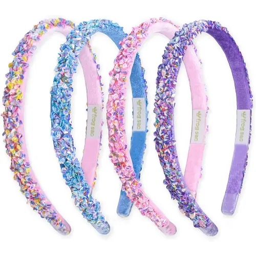 FROG SAC 4 Thin Headbands for Girls - Sequin Headband Set for Kids, Sprinkle Hair Bands for Children, Cute Sparkly Glitter Girl Non Slip Headband, Toddler Hair Accessories (Multicolor Sequin, Kids)