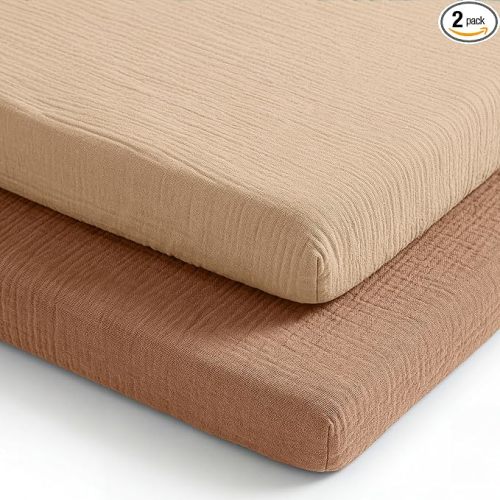 Comfy Cubs Muslin Cotton Bassinet Sheets 2 Pack, Cedar and Cream – Soft, Breathable, 100% Muslin Bassinet Sheet, Gentle for Baby’s Sensitive Skin – Universal Fit, Beautiful Gift-Ready Packaging