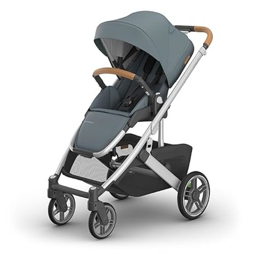 UPPAbaby Cruz V3 Stroller - from Birth + Car Seat Compatible - Full-Size, Reversible Seat - Infant Insert, Bug and Rain Shields Included - Callum (Stone Blue/Silver Frame/Sand Leather)