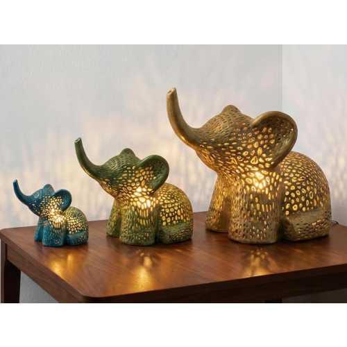 Boho Elephant Accent Lamp | Geometric Nursery Night Light, Battery or USB, Wildlife Home Decor