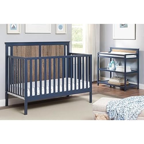 Suite Bebe Connelly 4 in 1 Convertible Crib in Midnight Blue with Vintage Walnut