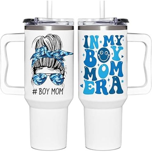 Boy Mom Gifts - Christmas Gifts For Mom,Wife - Funny Mom Gift Mother Gifts, Mommy Gifts, Boy Mom Era - Mom Birthday Gifts Idea Mom Tumbler With Handle 40oz