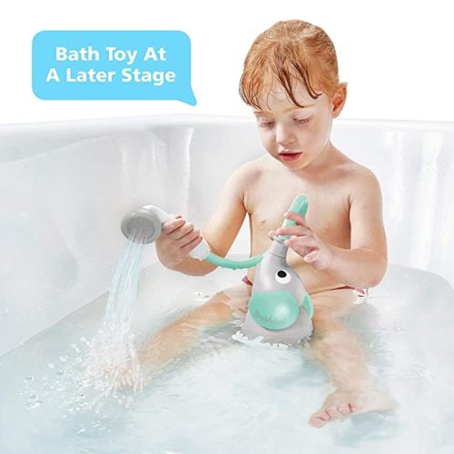 Yookidoo Baby Bath Shower Head - Elephant Water Pump with Trunk Spout Rinser - Control Water Flow from 2 Elephant Trunk Knobs for Maximum Fun in Tub or Sink for Newborn Babies (Turquoise)