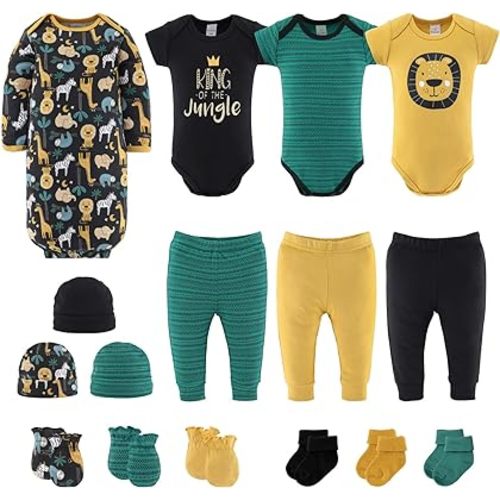 The Peanutshell Baby Layette Gift Set for Baby Boys - 16 Piece Boy Baby Clothes Newborn to 9 Months - King of the Jungle