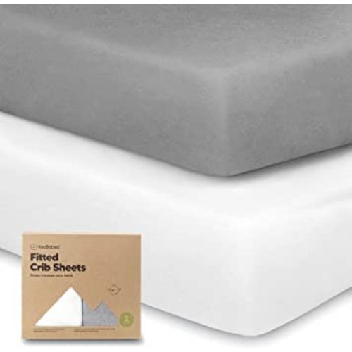 2-Pack Organic Crib Sheets for Boys, Girls - Jersey Fitted Crib Sheet, Baby Crib Sheets Neutral, Crib Mattress Sheet, Cotton Crib Sheets, Soft Baby Sheets for Crib, Unisex Crib Fitted Sheet (Cloud)
