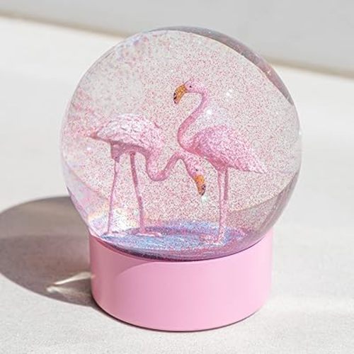 Mingfuxin Snow Globe, Pink Flamingos Snow Globe for Kids, Glitter Glass Snowglobes for Women Girls Home Office Table Decor Birthday Gift, 100MM Pink Flamingos Christmas Snowglobe